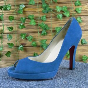 Oh…Deer! Judy Blue Suede Peep Toe High Heel Pumps Women's Size 10